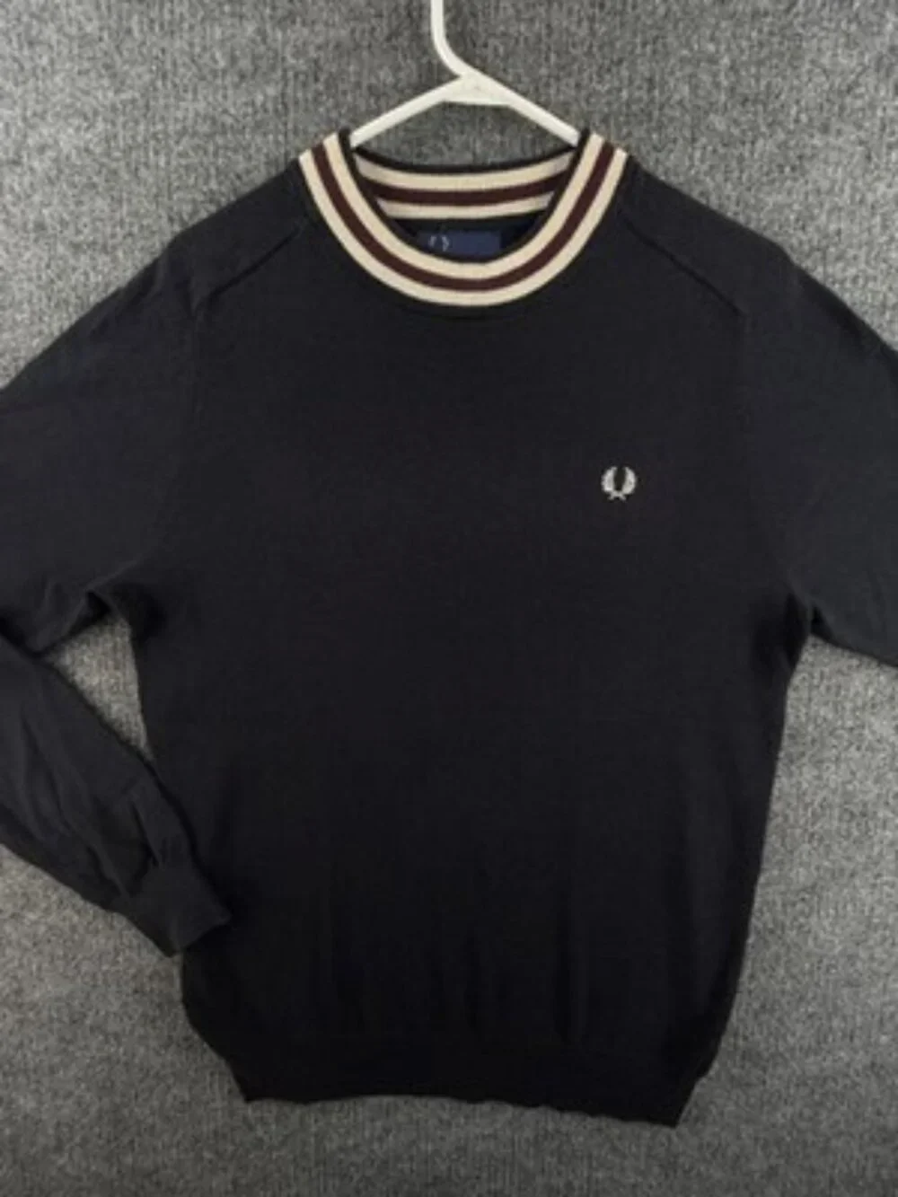 Fred Perry Black Medium Logo Cotton Crew Neck Long Sleeve Pullover Sweater Mens
